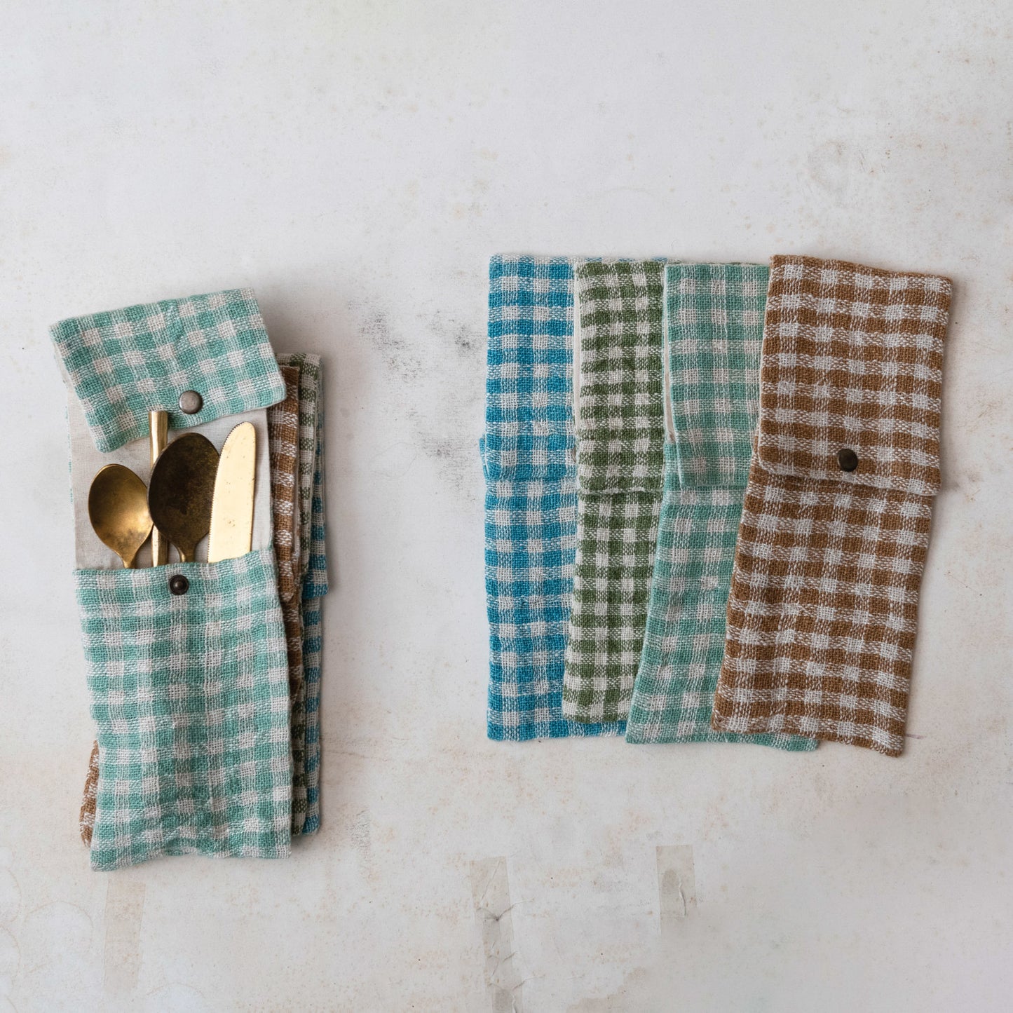 Woven Linen & Cotton Cutlery Sleeve w/Snap Closure