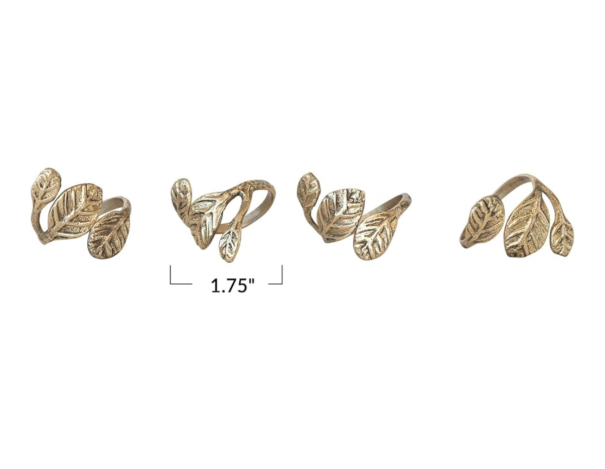Brass Leaf Shaped Napkin Rings