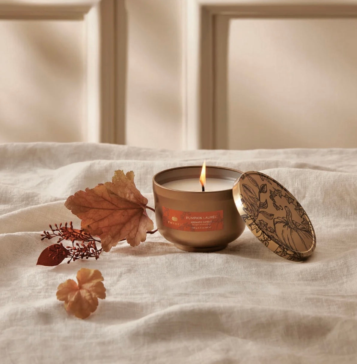 Thymes Pumpkin Laurel Tin Candles