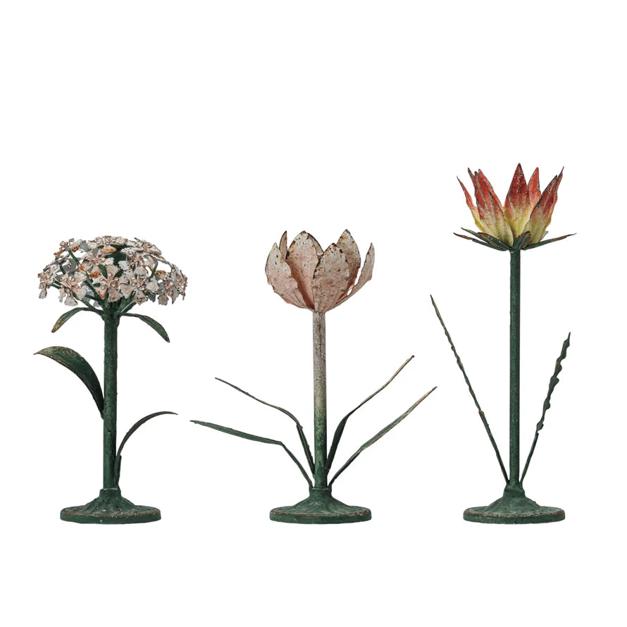 Metal Flower Taper Candlestick Holders