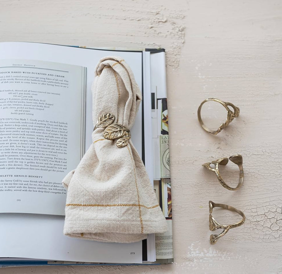 Brass Leaf Shaped Napkin Rings