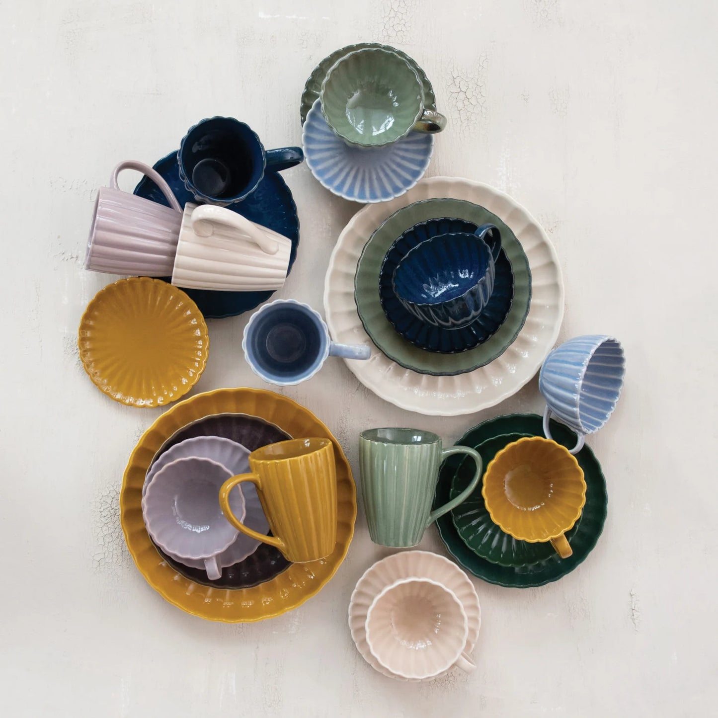 Light Blue Ribbed Mug & Saucer