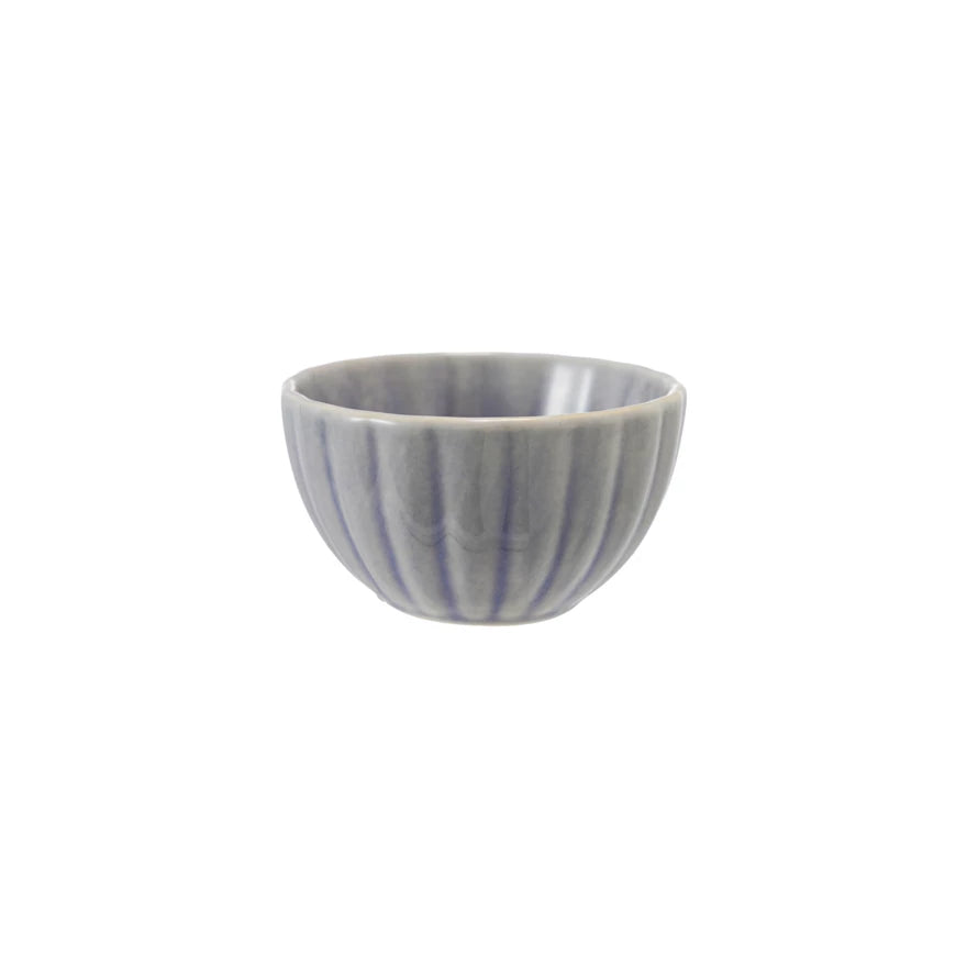 Light Blue Stoneware Ribbed Small Bowl
