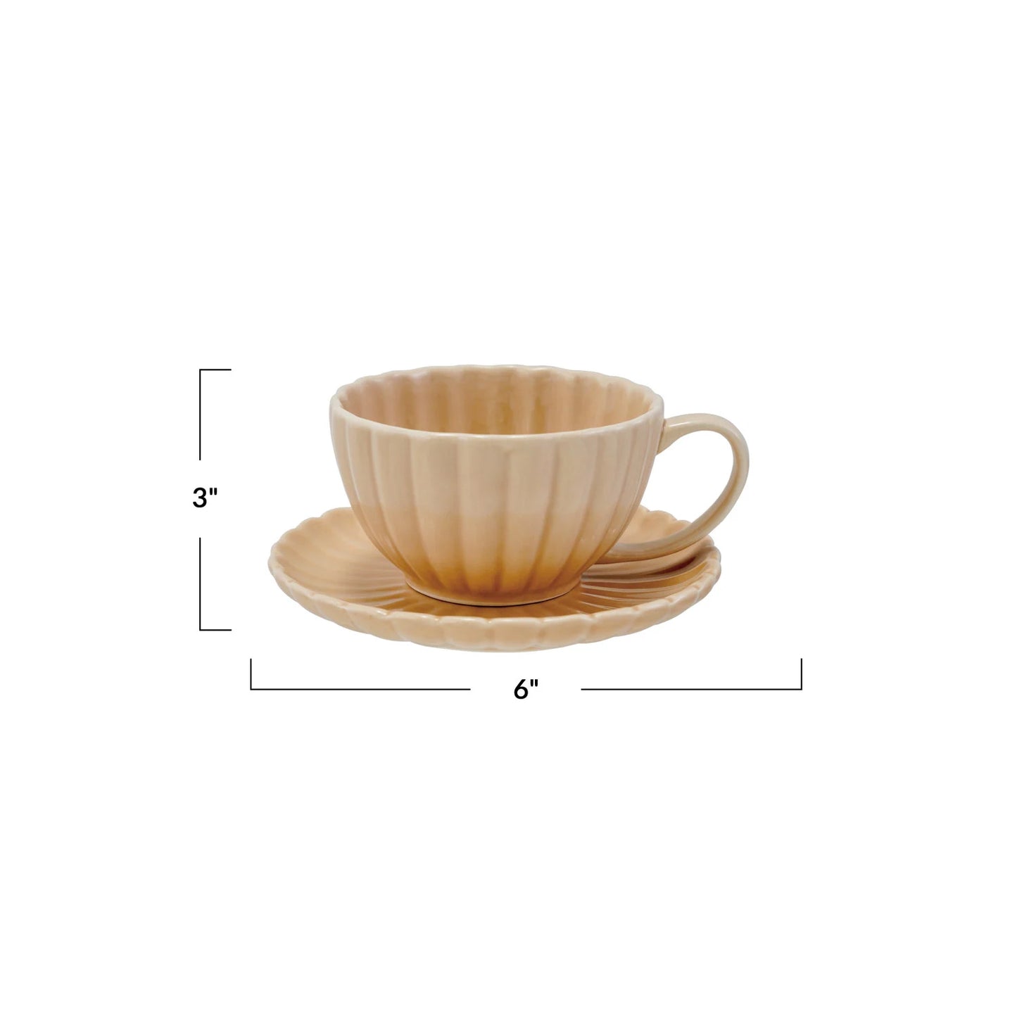 Cream Stoneware Ribbed Mug & Saucer