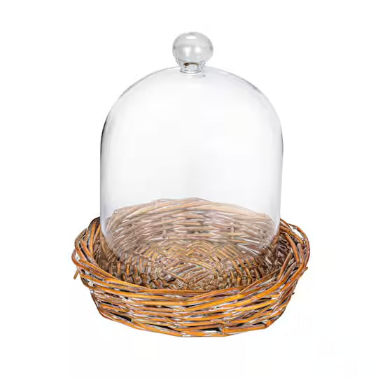Glass Cloche w/Woven Willow Base