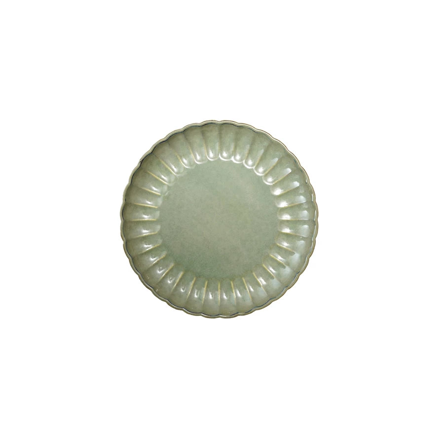 8” Stoneware Fluted Plate Green