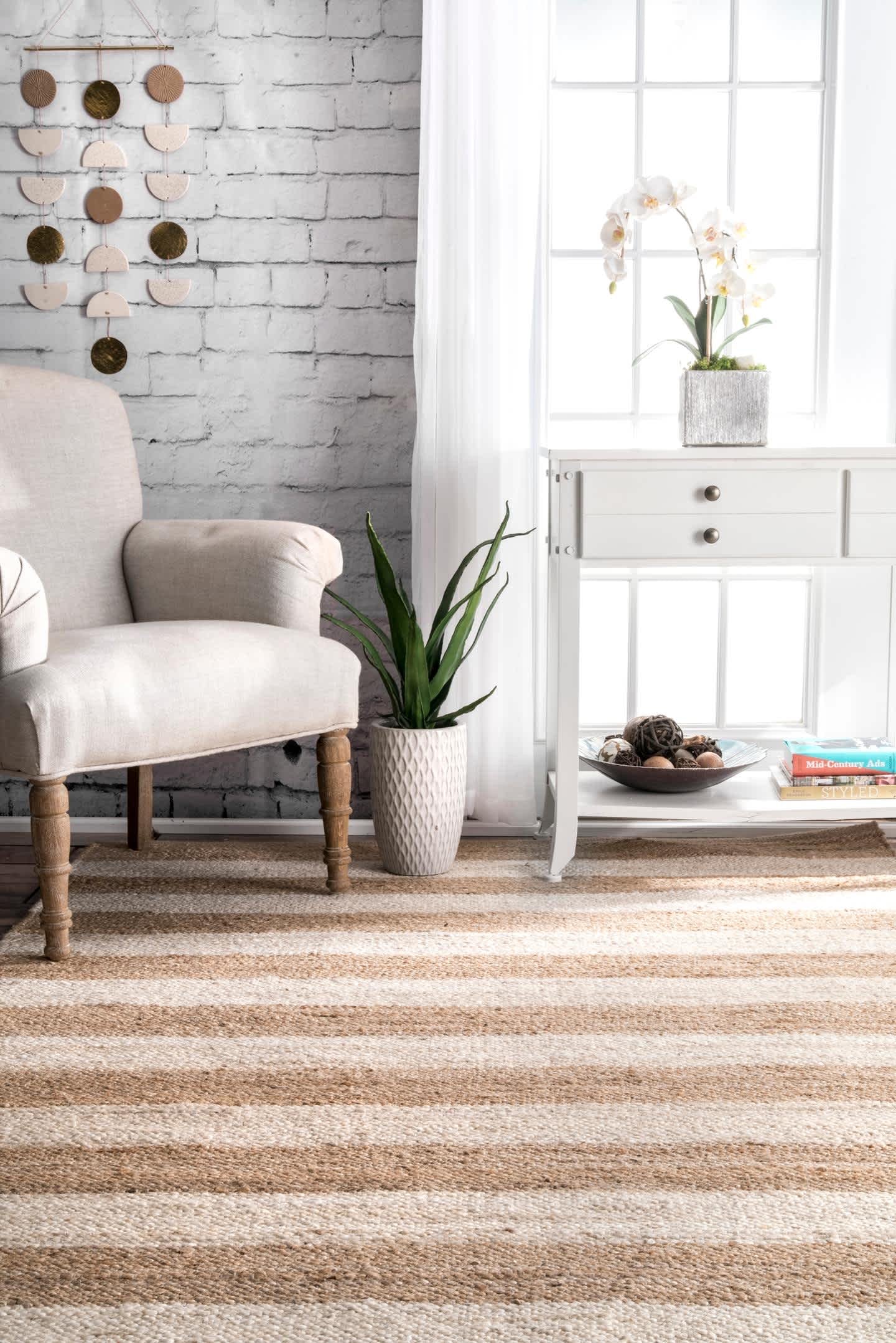 Flat weave Alisia Stripe Jute Area Rug - 4’x6’ - Preorder