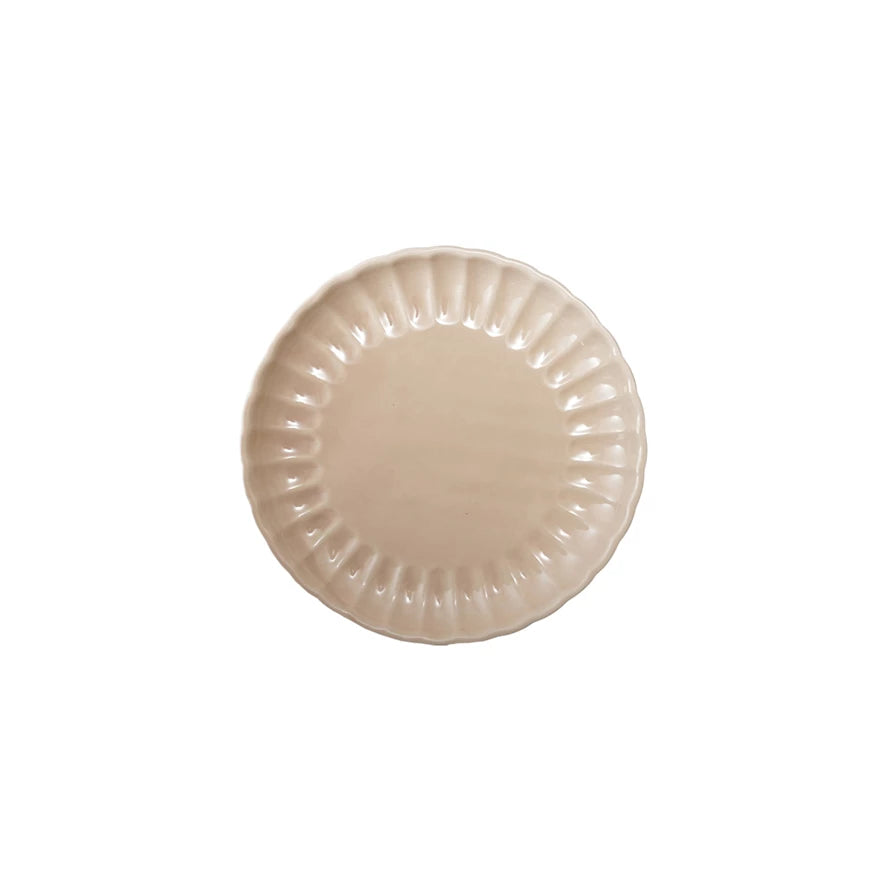 8” Cream Stoneware Fluted Plate