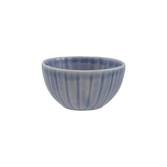 Light Blue Large Stoneware Ribbed Bowl