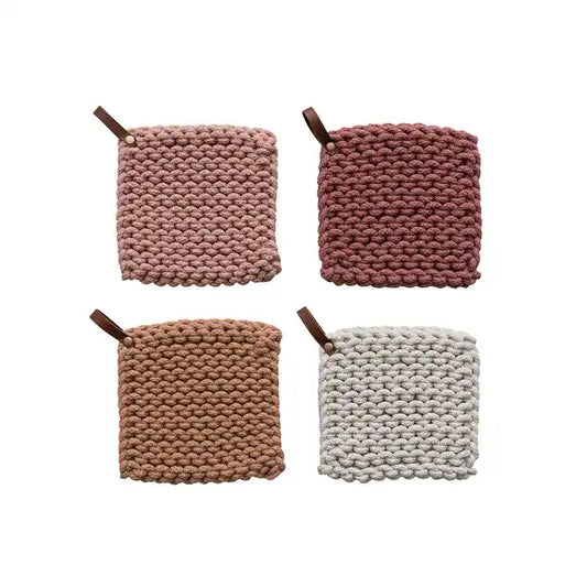 Cotton Crochet Pot Holders w/Leather Loop