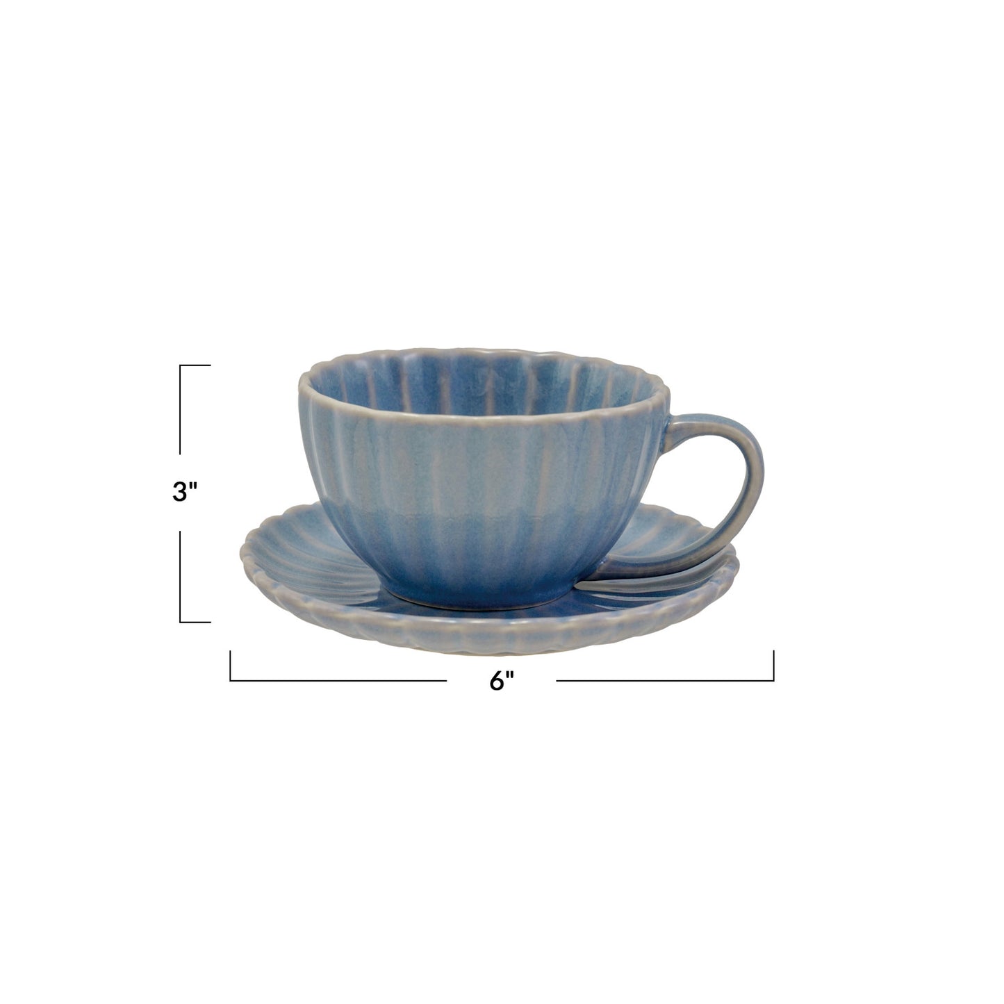 Light Blue Ribbed Mug & Saucer