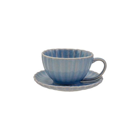 Light Blue Ribbed Mug & Saucer