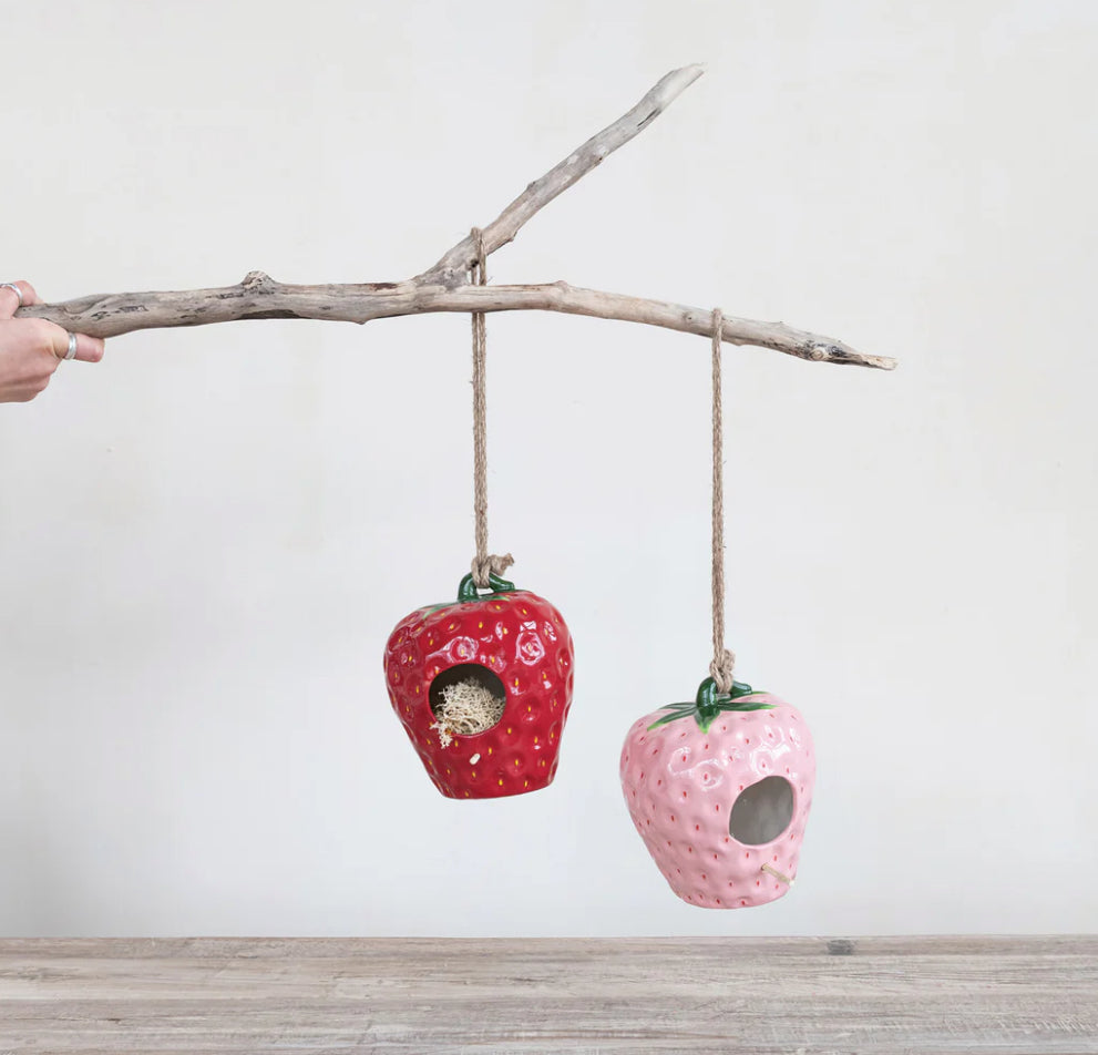 Hanging Hand-Painted Stoneware Bird Houses
