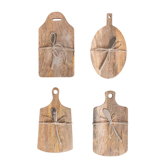 Wooden Cheese/Cutting Board w/Handle & Canapé Knife