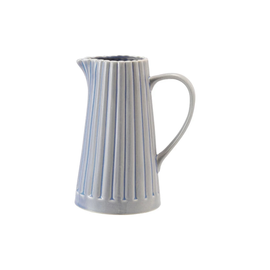 Light Blue Ribbed Stoneware Pitcher