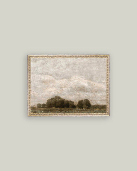 Tree and Cloud Landscape Framed Antique Art - 32x24