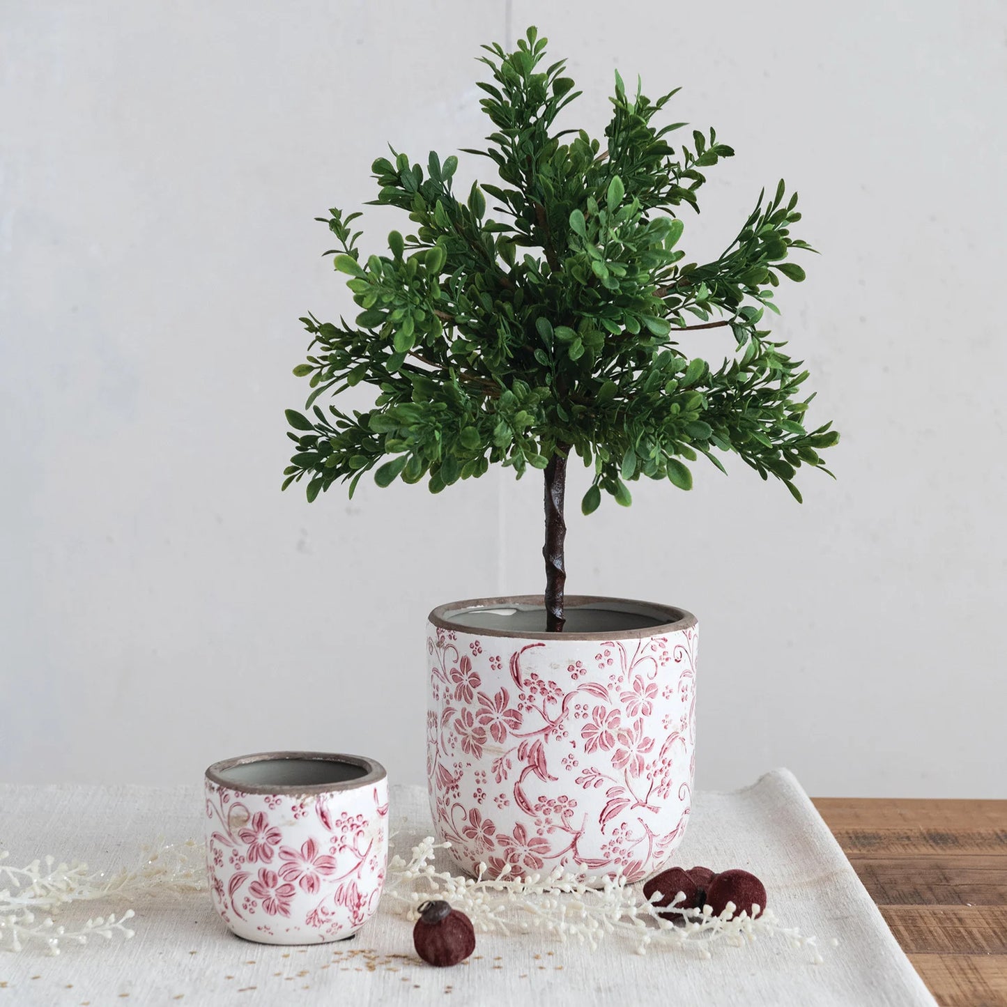 Stoneware Planters with Floral Pattern