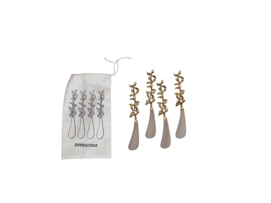 Stainless Steel & Brass Canapé knifes w/leaves handles
